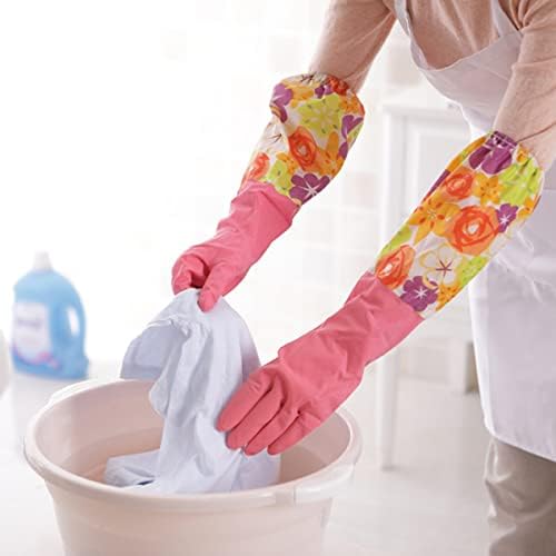 Ръкавици ABOOFAN с Флорални Принтом, удължаване Препарат за миене на съдове в Кухнята, Еластични (с един пръст и ръкавици за дома, сини, без латекс, 6 двойки