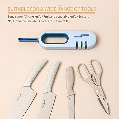 Острилки за ножове BLUEARKS, Аксесоари за кухненски Ножове 4 в 1, 3-Степенна механична Острилка за ножове Помага Ремонт, възстановяване, Полиране на диска (синьо)