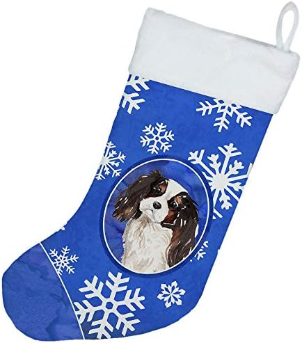 Съкровищата на Каролина CK3939CS Зимни Снежинки Трицветна Кавалер-Шпаньол Коледни Чорапи, Чорапи За Висящи пред Камината,