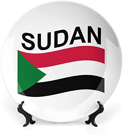 Знаме на Судан Забавно Декоративна Чиния от Костен Порцелан Кръгли Керамични Плочи плавателни съдове с Поставка за