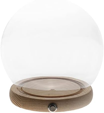 PATKAW Home Decor Прозрачен Стъклен Купол-Клош със Селски Дървена Основа LED Антикварен Стъклена Капачка-Дисплей-Купол