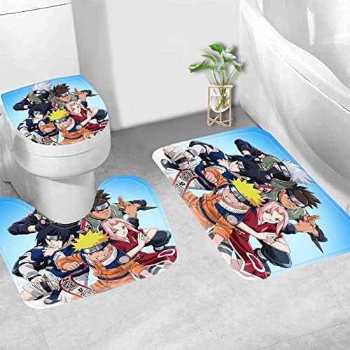 Комплекти Завесата за душа в стил Аниме за Баня, 4 предмета с 12 Куки, Подложка за капак Тоалетна, U-Образни подложка и подложка