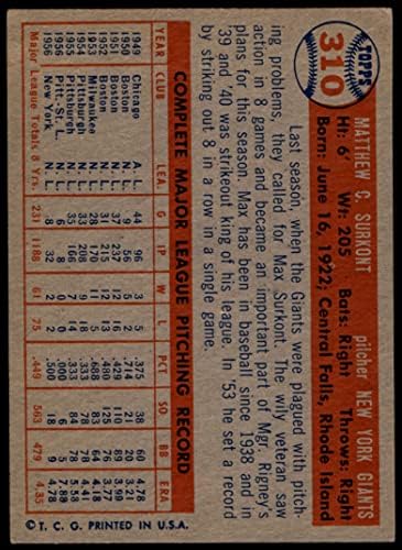 1957 Topps # 310 Макс Сурконт Ню Йорк Джайентс (Бейзболна картичка) VG Джайънтс