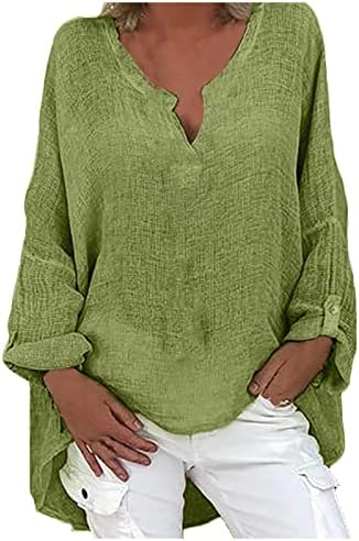 Извънгабаритни Обикновена Блузи за Жени, Пуловери Копчета с Дълъг Ръкав и Имитация на шията, Класически Памучни Ризи, Ежедневна Блуза Размер Плюс