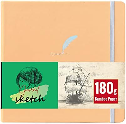 Квадратен Албум за рисуване в твърди корици – 8х8 инча - Списание за скициране в подвързия от изкуствена кожа – Бамбук хартия