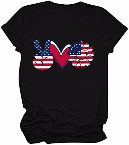 Патриотични Ризи за Жени с Флага на САЩ, Лятна Тениска с Къс Ръкав и V-Образно деколте, Вратовръзка-Боя се, Звезда,