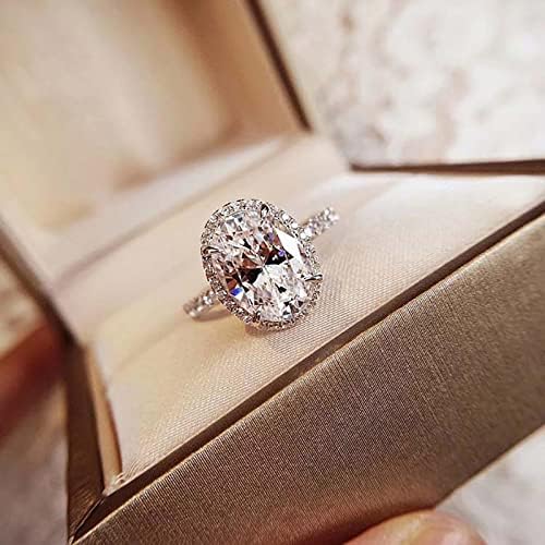 2023 Сребърен Просто Овална Пръстен С Цирконием и Пълен диамантен пръстен, Женски Предложение, Годежен Пръстен, Красиво