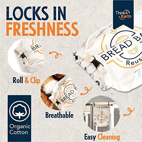 Think4Earth – Органични хлопчатобумажный лен пакет за хляб - за Многократна употреба пакети за домашен хляб за