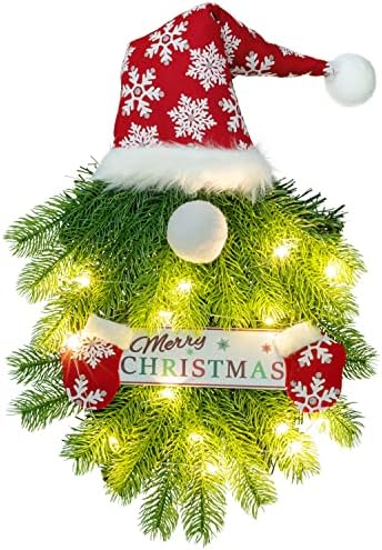 Коледен Венец за входната врата, Коледен Венец във формата на Джудже с Подсветка, Коледен Венец от Изкуствена