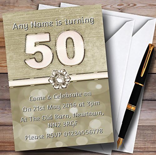 Титаново-Златни и Бели Персонални Покани на парти в чест на 50-годишнината