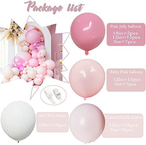 Комплект Арка с Венец от розови топки SCMDOTI, балони с двойна плънка от Розови и Телесно-бели Топчета, Гирлянда