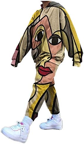 Женски Спортен Костюм Оверсайз, Комплект от 2 теми, Блузи с дълъг ръкав, Комплект от Блузи и Панталони, широки