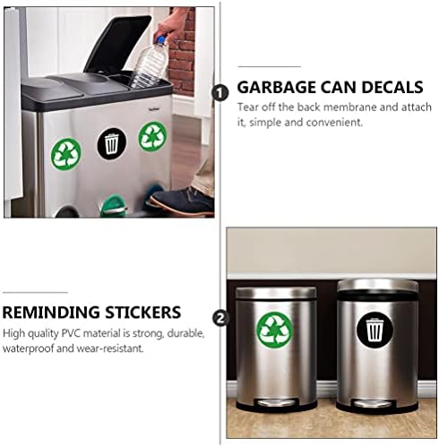 Етикети NUOBESTY, Кръгла Кутия за боклук, 6 Листа, Стикер със символи за рециклиране и отпадъци, Стикери за сортиране