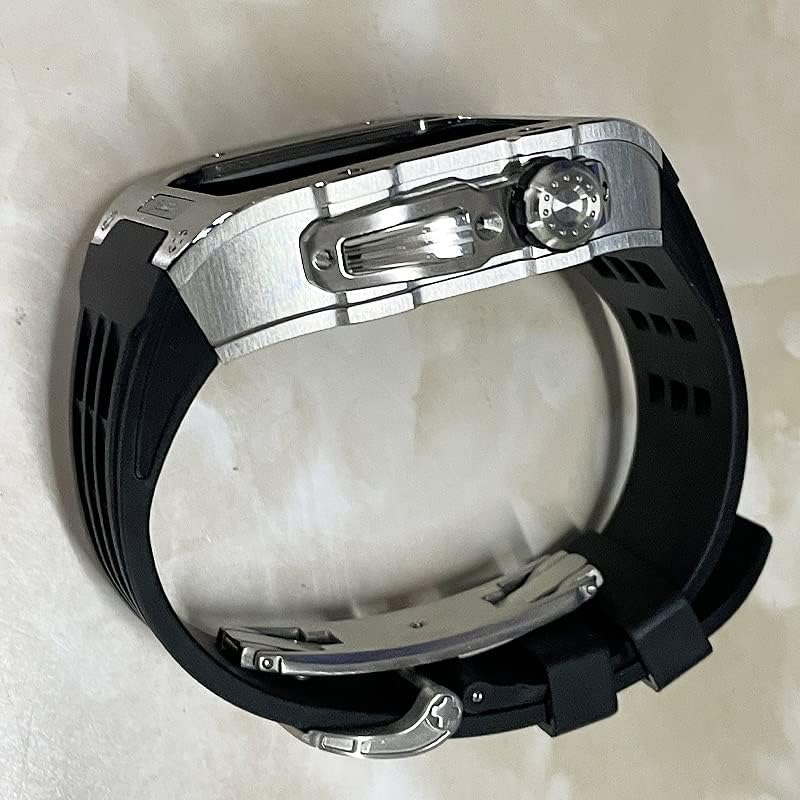 Корпус от неръждаема стомана BEFIA, Гумена каишка за Apple Watch Серия 4 5 6 7 8 SE, Разменени силиконов каучук, Луксозен