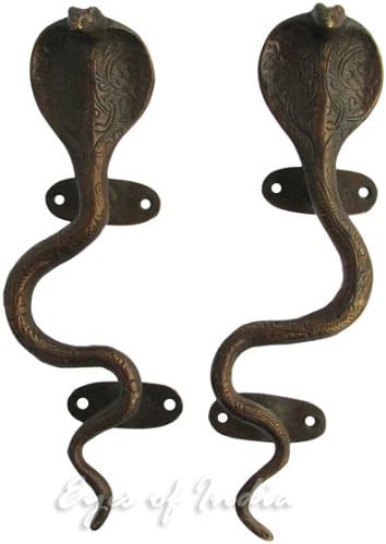 Eyes of India - 9 Двойка Медни Врати дръжки във формата на Змия Кобра, Бронзови Старинни Дръжки за шкафа, Индийски