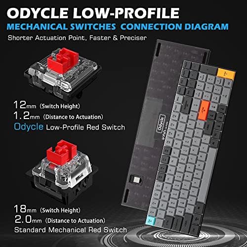Механична клавиатура Odycle K99, нисък профил безжична клавиатура, Поддържа кабелна връзка Bluetooth 5.0, 2.4 G & USB, съвместима с операционните системи Windows и Mac OS, Червен ключ - ч?