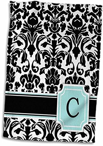 3D Розова Буквата C С Монограм Мятно-Синьо, Черно-бял цвят от дамасской тъкан -Стилно Индивидуална Кърпа за начинаещи, от 15 x 22, Многоцветное