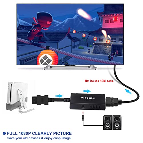 Конвертор Tgwbawm Wii към HDMI адаптер Wii, HDMI с 1080P Показва видео и аудио конектор 3.5 мм, поддържа всички режими