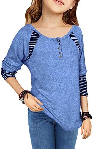 FSHAOES/ Потник-Туника за момичета, Пуловер Копчета на Ивици, Hoody, Тениски с цветен блок