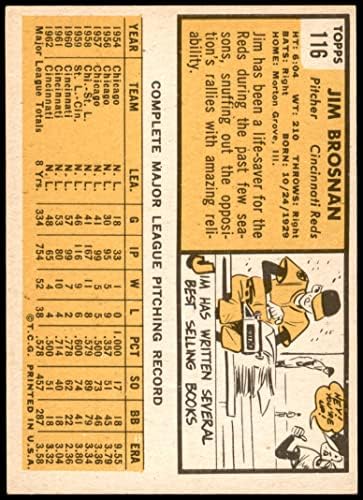 1963 Topps 116 Джим Броснан Синсинати Редс (Бейзболна картичка) NM / MT Maya