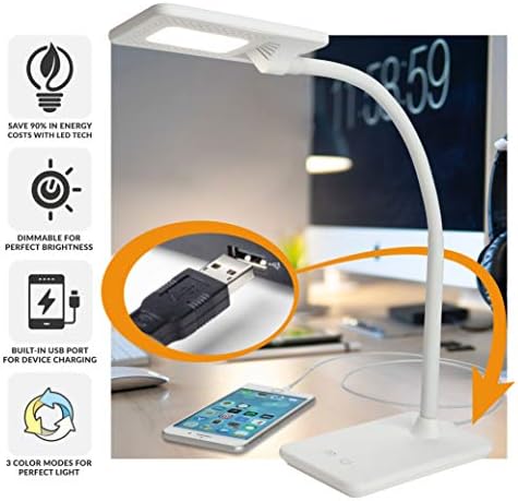 Светодиодна настолна лампа Newhouse Lighting NHDK-ZL-WH Slavka с USB-зарядно устройство, сензорен затъмняване и промяна на