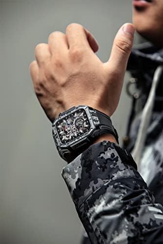 KANUZ 44 мм 45 мм, Калъф, изработени от въглеродни влакна за Apple Watch Band Series 8 7 45 мм Комплекта модификация на iWatch 6 5 4 44 мм Спортен гумена каишка на китката (Цвят: черен C, разме