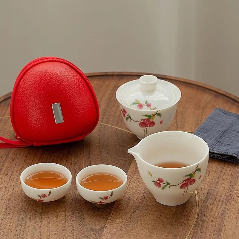 XIULAIQ Пътна Чанта Китайски Чай Кунг-фу Гайвань Чайник Чаени Чаши Панаирните Чаша за Чай, Комплекти Бяла Керамика за Подарък