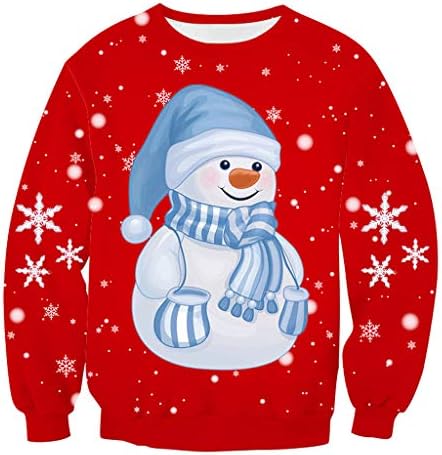 TOPUNDER Дамска Блуза с 3D Коледа Принтом, Пуловер с дълъг Ръкав и кръгло деколте, Hoody