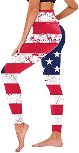 MIASHUI Женски Гамаши 7/8 от памук Ден на независимостта за жени, Американски Гамаши с принтом 4 юли, Панталони, Удобни дрехи