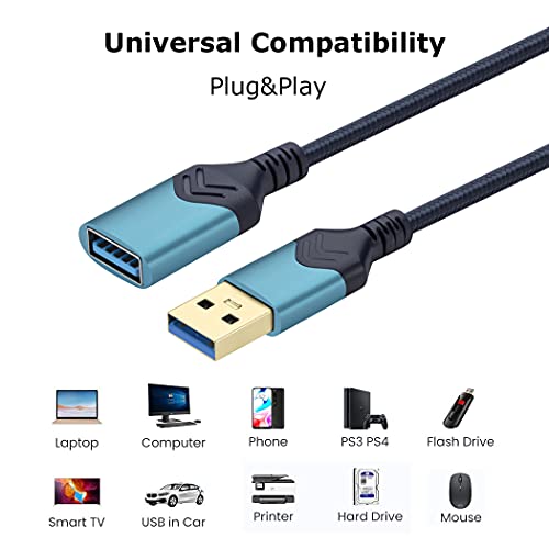 Удлинительный кабел USB 3.0, 2 опаковки от 2 метра висока скорост удлинительный кабел USB A между мъжете и жените за Playstation / Xbox / Флаш устройство / Устройство за четене на к