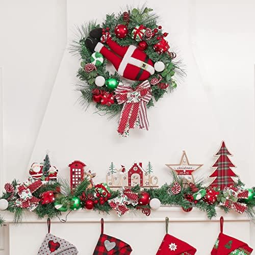 Коледен Венец, Венец, Цена на комплект (2 бр) | Традиционната Червено-Бялата Тема, 24-инчов Коледен Венец от Лозови насаждения,