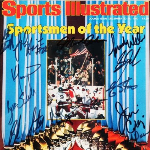 Олимпийска отбор 1980 за хокей -Списание SI с автограф – COA - Списания НХЛ с автограф