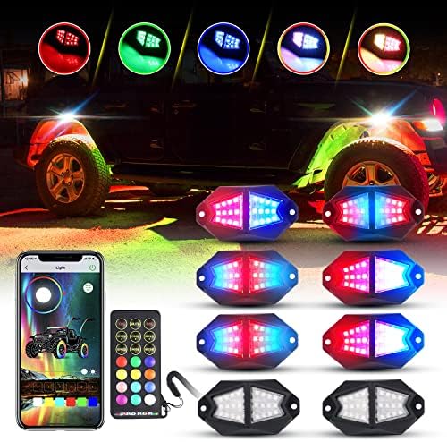 Допълнителни безопасни рок-светлини за камиони, 8 Модула Широкоъгълен RGB-led рок-фенери с приложение / дистанционно