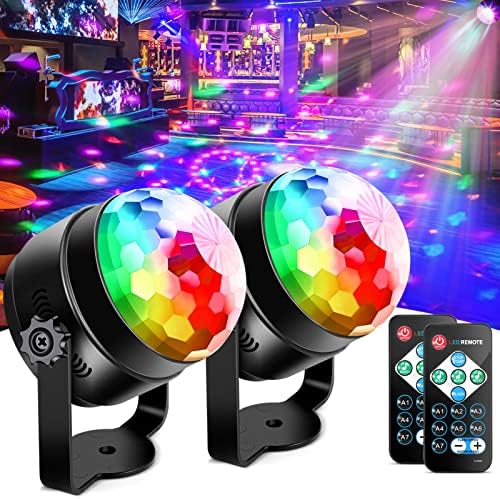 [Комплект от 2 теми] LUNSY Party Светлини DJ Discoball с възможност за завъртане на 360 °, Активируемые звук Дискови осветителни тела с дистанционно управление, 7 Цветни Рисунки,