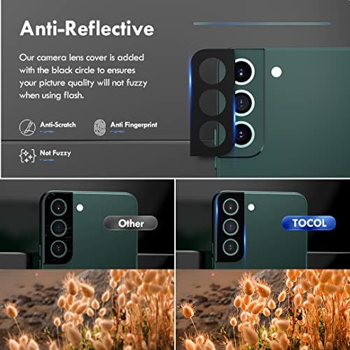 TOCOL [3 + 3 опаковки за Samsung Galaxy S22 Защитно фолио за дисплея и обектива на камерата, Защитен слой от