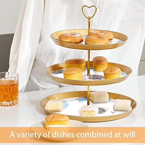 3-Ярусная Поставка За Сервиране на Десерт, Златна Титуляр във формата на Дърво-Кулата за Кексчета за Печене, Розово-Синя