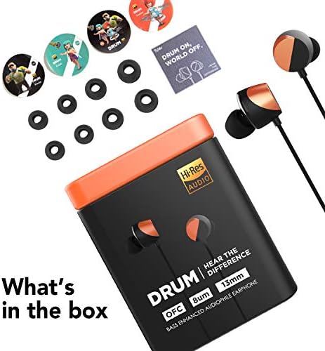 Аудиофильские ушите TUNAI Drum с висока резолюция - мощни баси и жива звуковата сцена с подобрена шумоизолация Удобни за тренировки, джогинг и са отлични за игри (Shine Orange