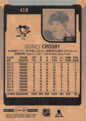 2021-22 О-Пи-Джи #418 Хокейна карта на Сидни Кросби Питсбърг Пингуинс в НХЛ