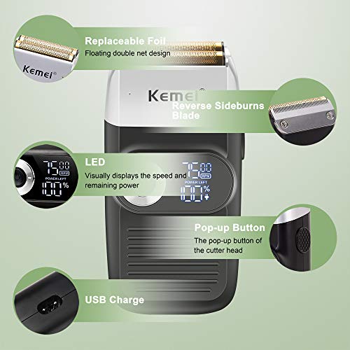 Kemei Фолио Професионална електрическа Самобръсначка за Мъже, Самобръсначка с машинка за подстригване за отдръпването