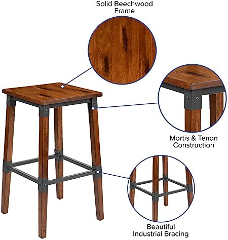 Flash Furniture 2 опаковки, маса за Хранене, бар стол без облегалка от промишлени дърво в селски стил под по-стари времена от орехово дърво