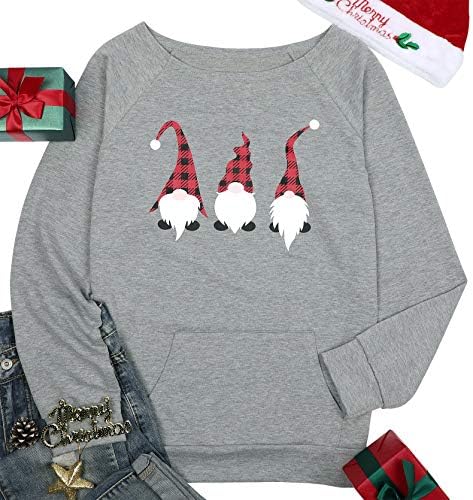 FLOYU Дамски Коледна Hoody с открити Рамене Gnomies Santa Графична Тениска Коледа Gnomies Hoody Коледа Риза с Дълъг Ръкав