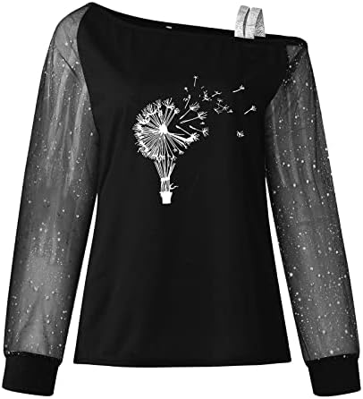NOKMOPO / Дамски Ризи, елегантно облечен Неофициално Модна тениска с Наклонена деколте и дълъг ръкав с деколте в една линия, Без Базова Тениска