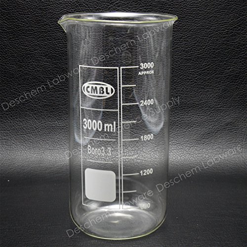 Стъклена чаша Deschem 3000 мл, 3 Литра, Висока Форма, Лабораторни Съдове