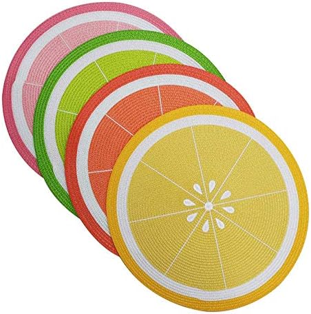 Празнувайте лятото заедно С Лимон, Портокал, зелени лимони, Диня, Кръгли, кърпички с Плодови резени, Комплект от 4