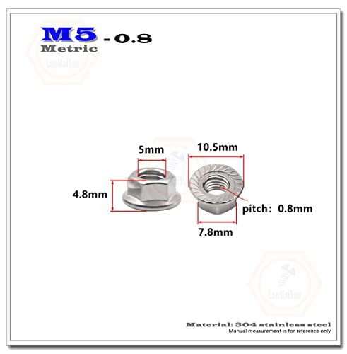 M5 0,8 мм (20 БР.) 304 Метрична Шестоъгълник Фланцевые ядки с назъбени издатини, Шестоъгълник Стопорные ядки