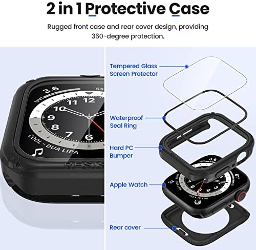 Здрав защитен калъф Goton 2 в 1 и водоустойчив калъф е съвместим с Apple Watch 44 SE (2-ро поколение) серия 6 5 4, iWatch 360-Градусная