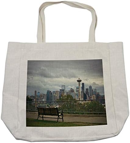 Чанта за пазаруване Ambesonne Seattle Skyline, Реалното изображение на уличната сцена от градската архитектура Кери Парк и
