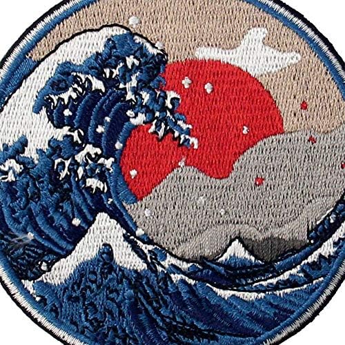 Страхотна нашивка Wave Off Kanagawa, Бродирана Апликация, Икона, Желязо, Пришитая Емблема