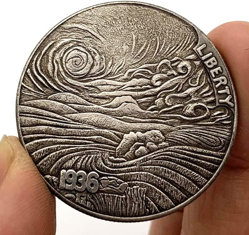 1936 Скитащи монети Вълна от Месинг, антични сребърен медал Занаят мед сребърна играта декоративна монета Възпоменателна