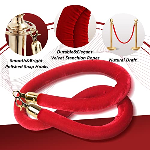 2 Опаковки Червена Кадифена Въже, 5-Подножието Червени Килими на Въже, Кадифе Укрепване Въже с Полирани Златни